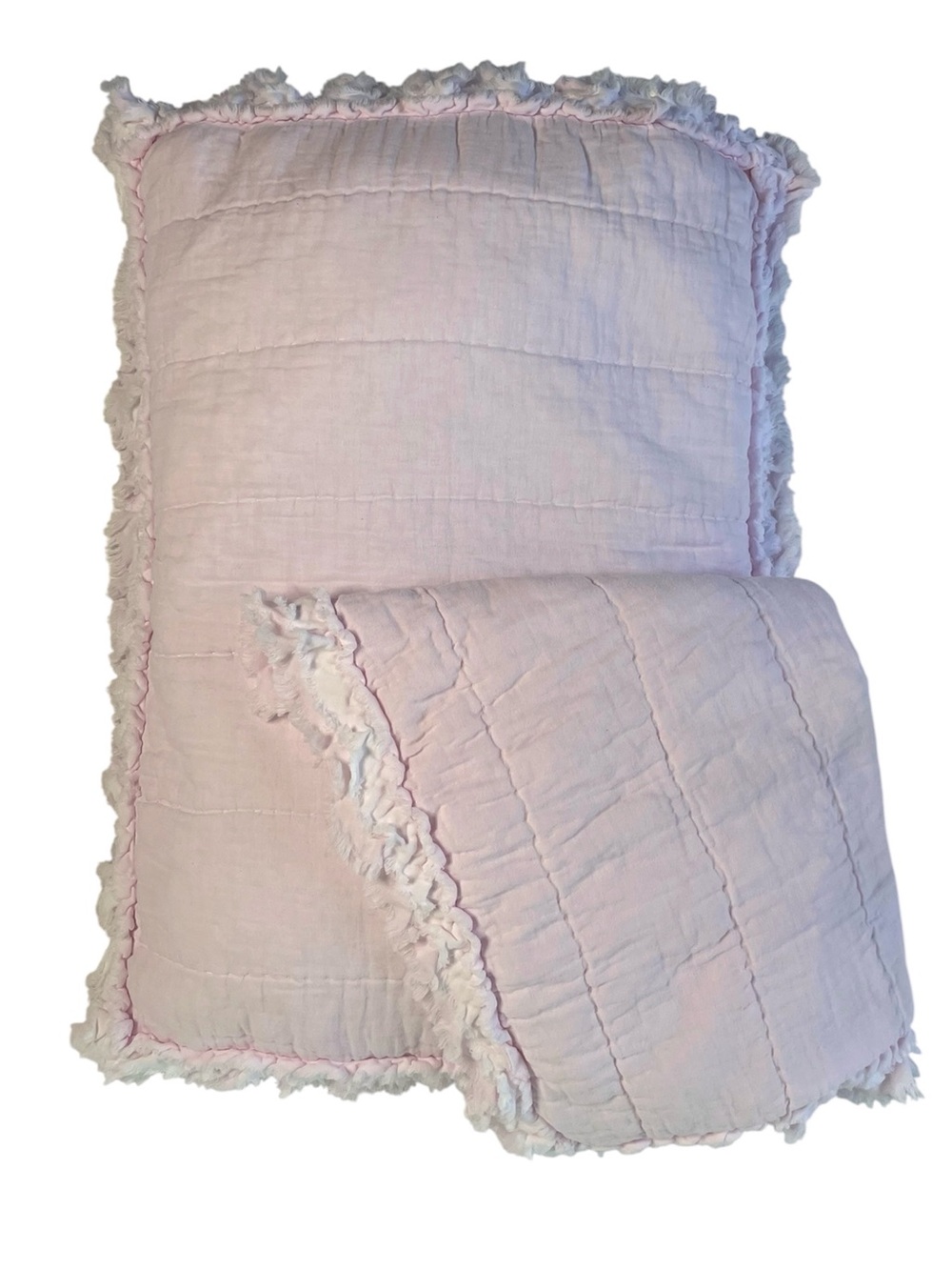 2 Boho Feminine Raw Edge Pillow Shams Quilted Pale Pink 100% Cotton CottageCore